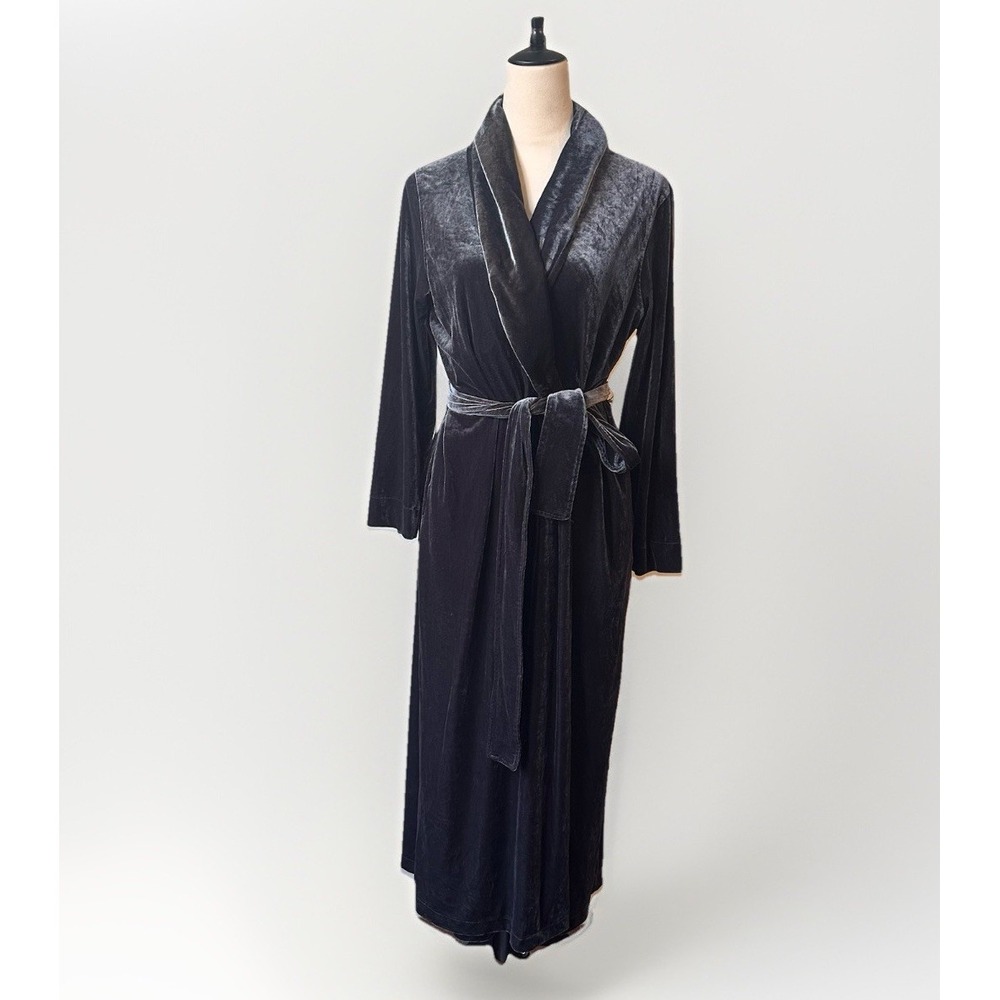 Natori Natalie Velvet Robe‎ M Gray Kimono Belted Sleepwear Lounge Cozy Comfort